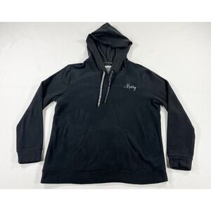 Muk Luks Merry Soft Plush Embroidered Christmas Hoodie Pocket Black Women's L